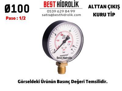 Ø100 0,6 Bar ALTTAN ÇIKIŞLI KURU MANOMETRE