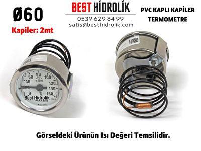 Ø60  0-200 °C  Arkadan Bağlantılı Pano Tip Gazlı Termometre 2mt Pvc Kaplı Kapiler Boyu