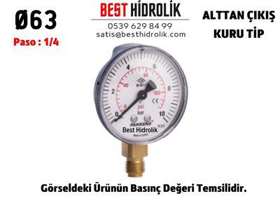 Ø63 0,6 Bar ALTTAN ÇIKIŞLI KURU MANOMETRE