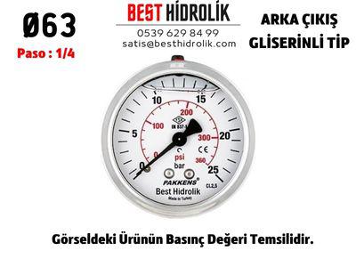 Ø63 0,6 Bar ARKADAN ÇIKIŞLI GLİSERİNLİ MANOMETRE